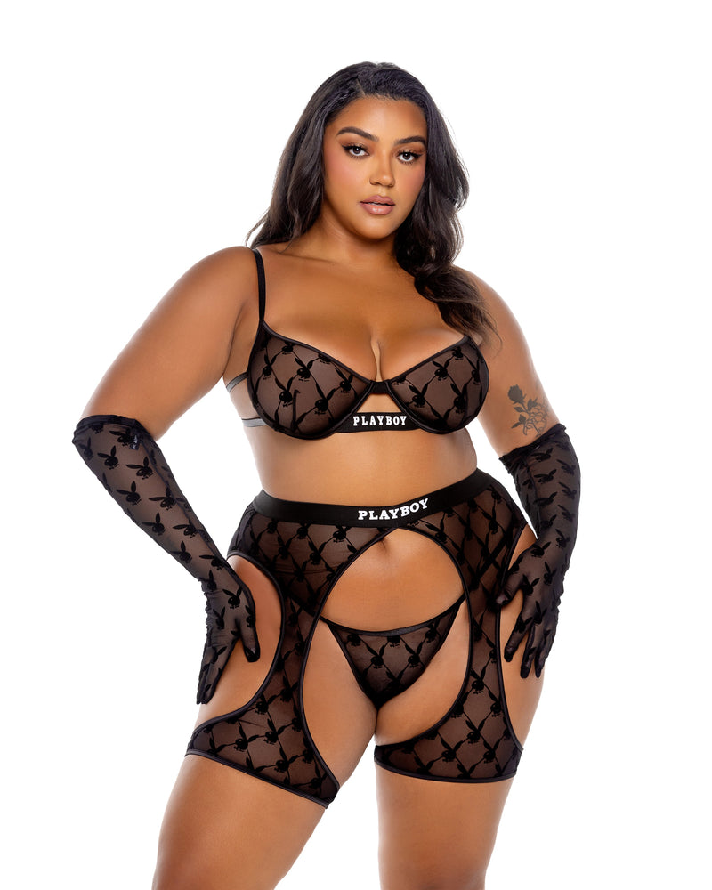PBLI160 - Playboy Flocked Bunny Chaps - Black / Large - image 1