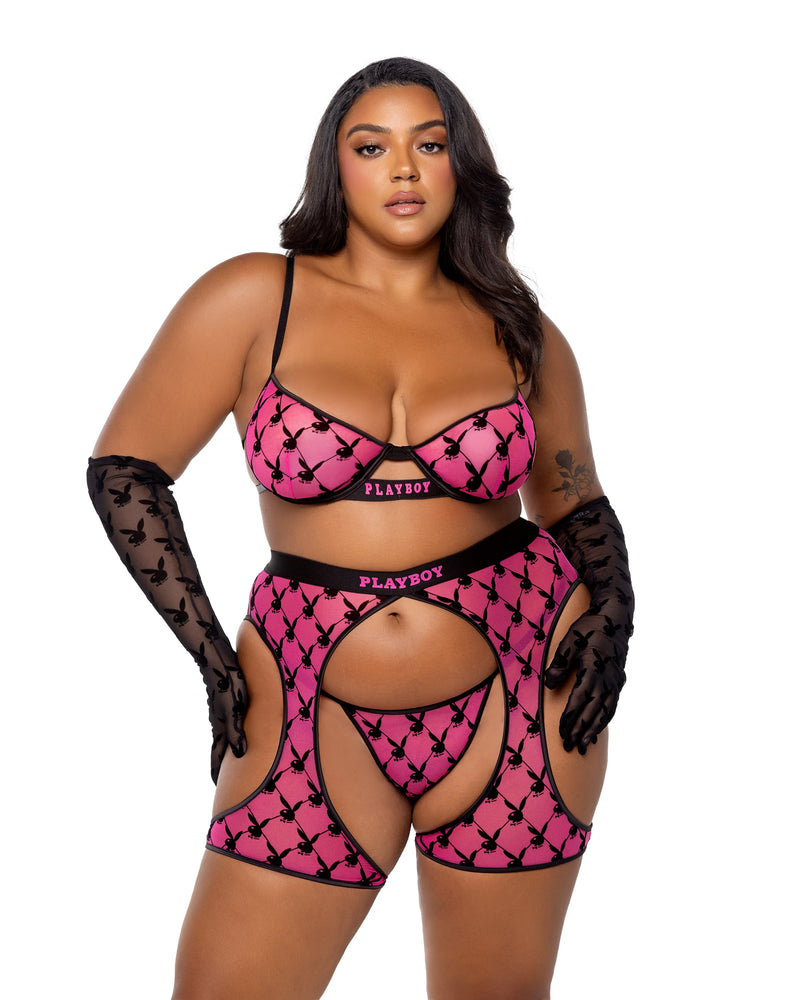 PBLI160 - Playboy Flocked Bunny Chaps - Black / Large - image 2