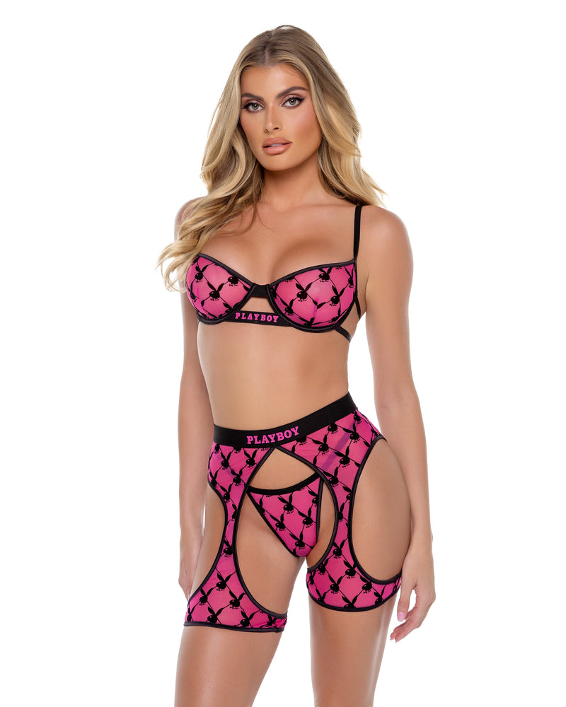 PBLI160 - Playboy Flocked Bunny Chaps - Black / Large - image 4