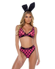 PBLI161 - Playboy Flocked Bunny Bralette 2pc Set - Black / Large - image 4