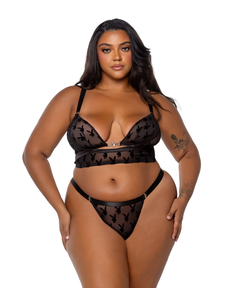 PBLI162 - Playboy Bunny Charm Bralette 2pc Set - Black / Large - image 2