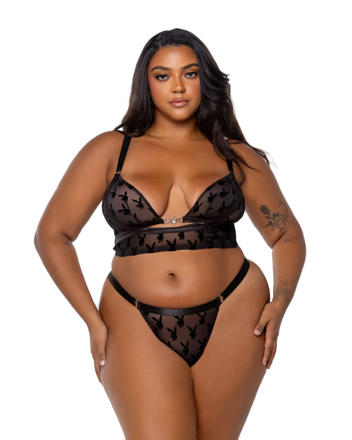 PBLI162 - Playboy Bunny Charm Bralette 2pc Set - Black / Large - image 2