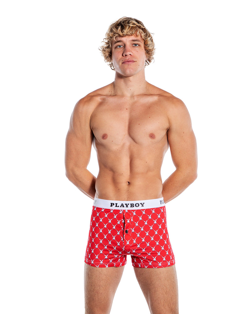 PBLI168 - Playboy Mens Argyle Boxer Briefs - Red / Large - image 1