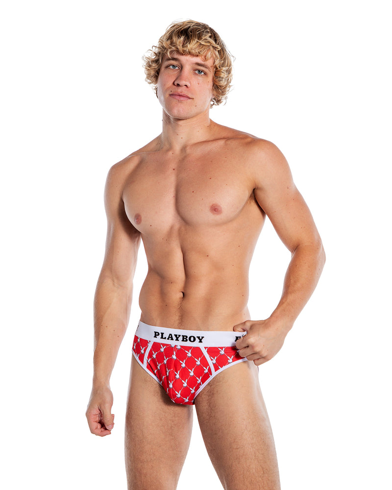 PBLI169 - Playboy Mens Argyle Briefs - Red / Large - image 1
