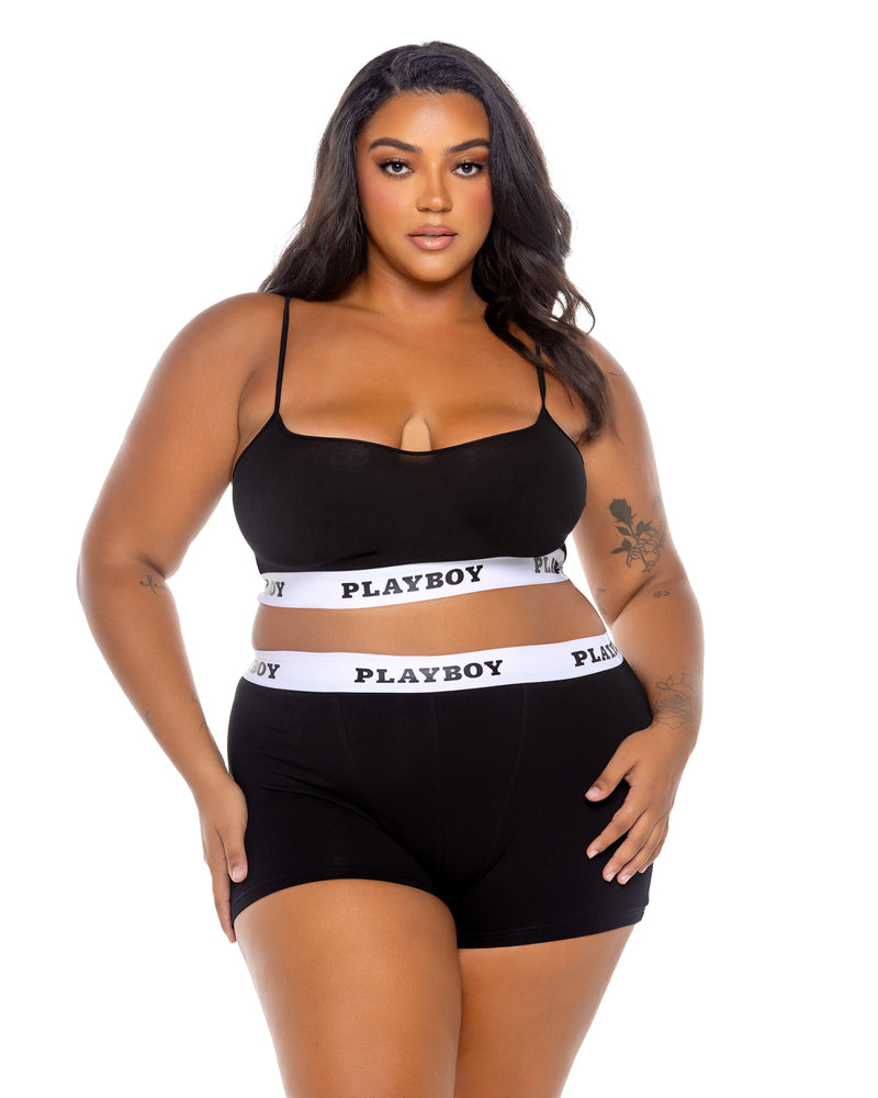 PBLI172 - Playboy Bunny Sport Lounge Bralette 2pc Set - Black / Large - image 1