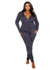 PBLI173 - Playboy Bunny Cozy Lounge Union Suit - Black/White / L/XL - image 2