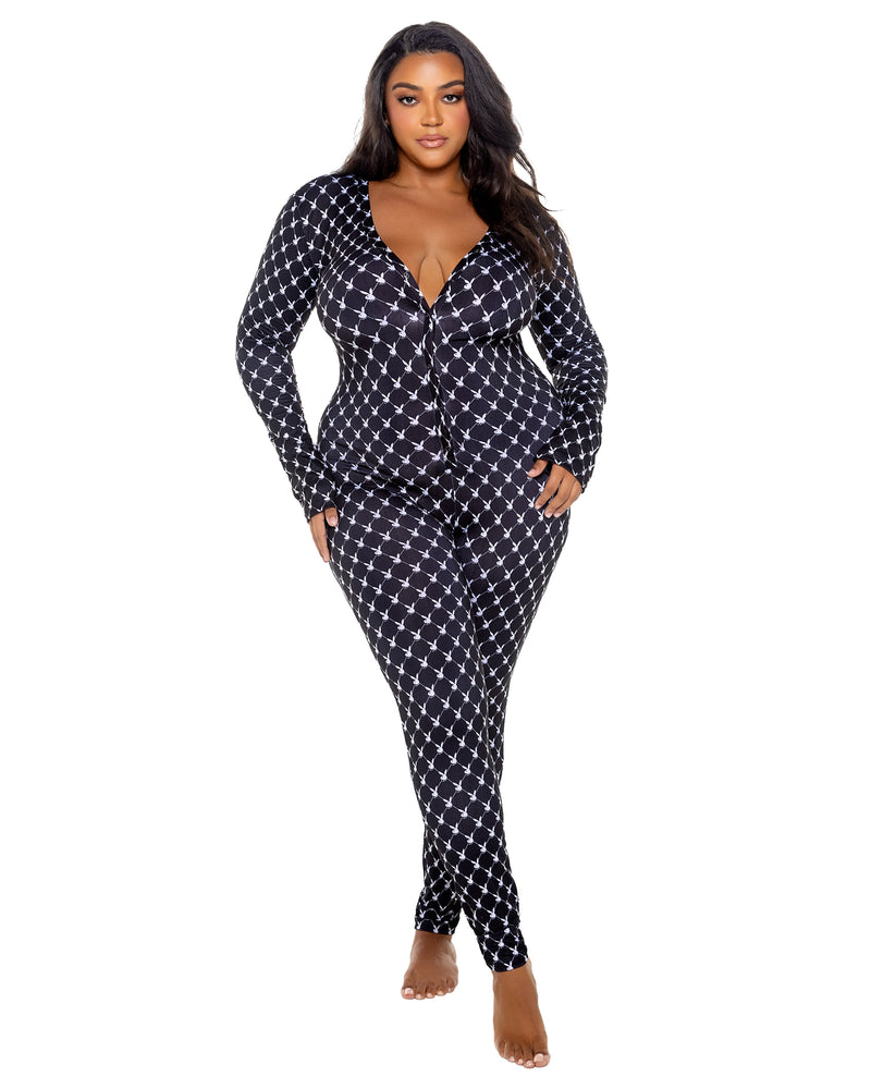 PBLI173 - Playboy Bunny Cozy Lounge Union Suit - Black/White / L/XL - image 2