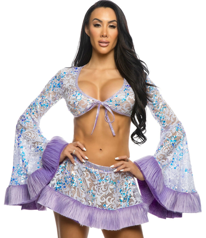 JR175 - Sequin Faux Fur Trimmed Skirt - Lavender / M/L - image 1