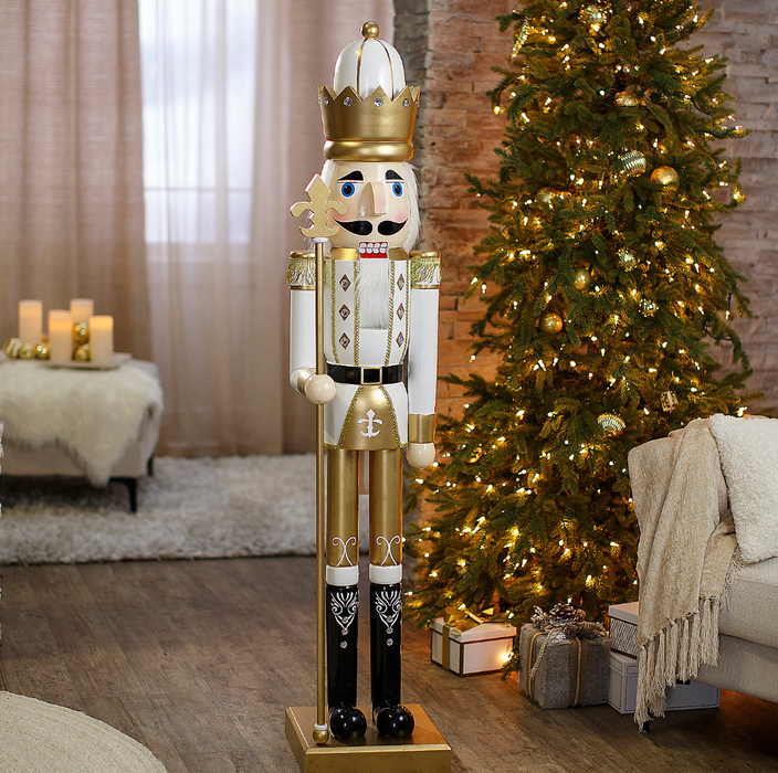 5 Ft. Giant Classic Gold Wood Holiday Nutcracker with Scepter | Costume-Shop.com