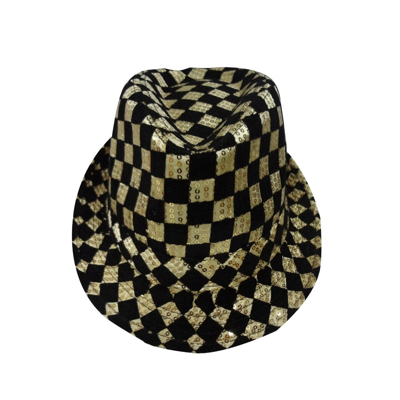 Checkerboard Sequined Fedora Hat - Red - image 1