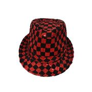 Checkerboard Sequined Fedora Hat - Red - image 2