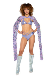 JR186 - Metallic Strap Triangle Top & Short - Aqua / M/L - image 3