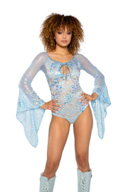 JR173 - Fishnet/Mesh Sequin Flair Sleeve Top - Baby Blue / L/XL - image 3