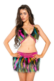 JR225 - Faux Fur Skirt - Black Multi/Fuchsia / L/XL - image 3