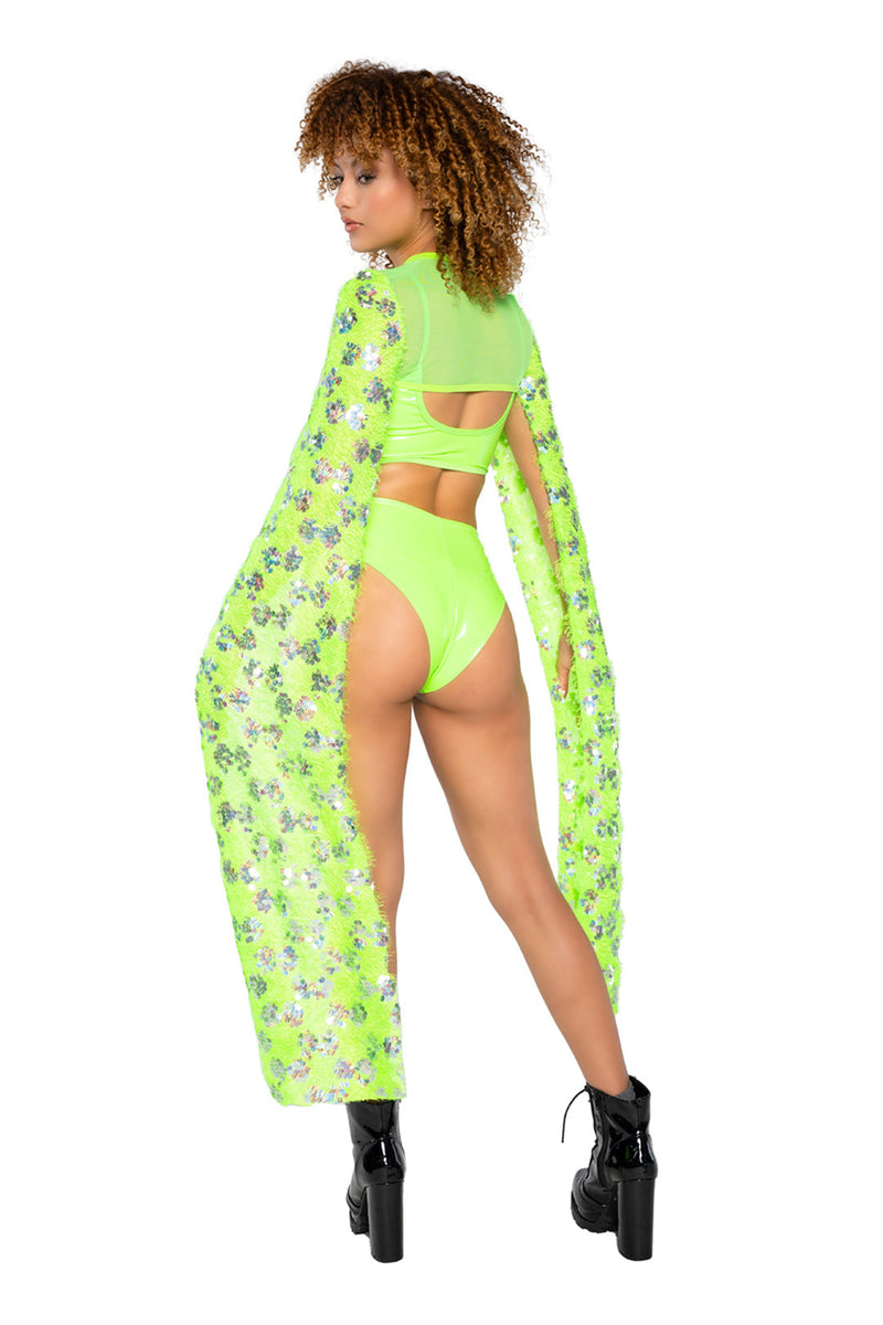 JR201 - Sequin Drop Sleeve Shrug - Lime Laser / One Size - image 1