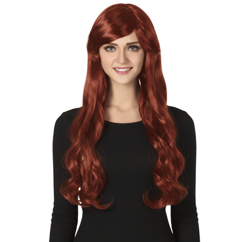 Long Wavy Wig with Bangs - Auburn - image 4