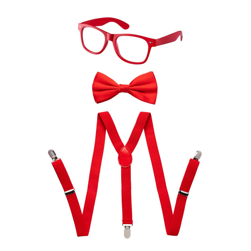 Neon Suspender, Bow-tie, Sunglasses, Accessory Set For Adults - Adults / Red - image 1