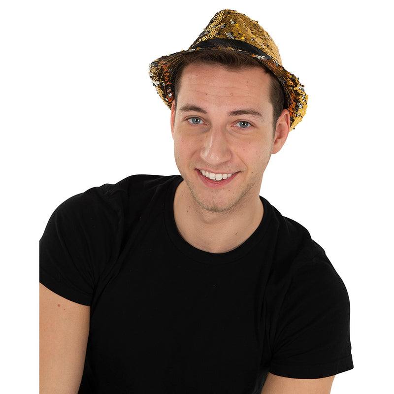 Sequin Party Fedora Hat | Costume-shop.com - Gold - image 1