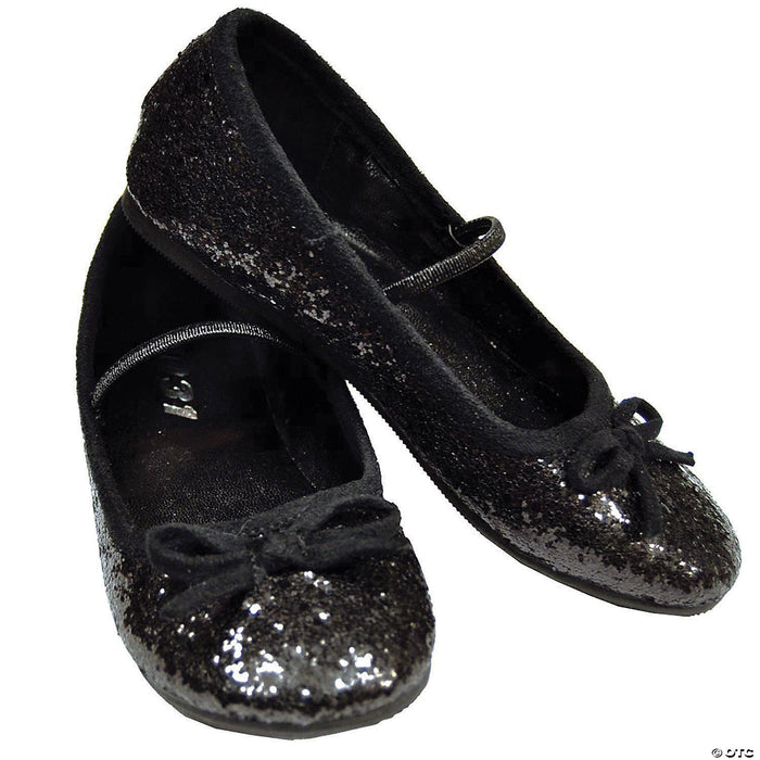 Kid’s Black Glitter Ballet Shoes | Costume-Shop.com