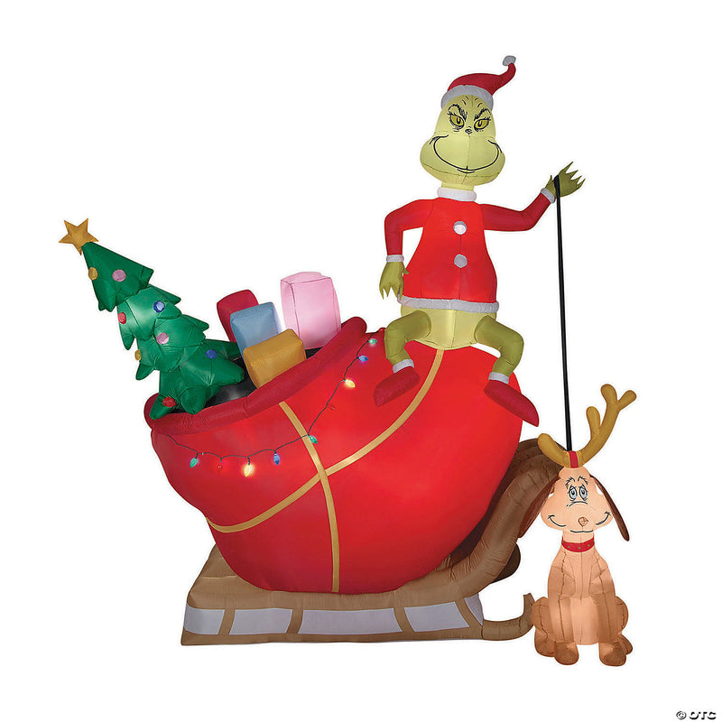 144" Inflatable Grinch with Sled Yard Decoration