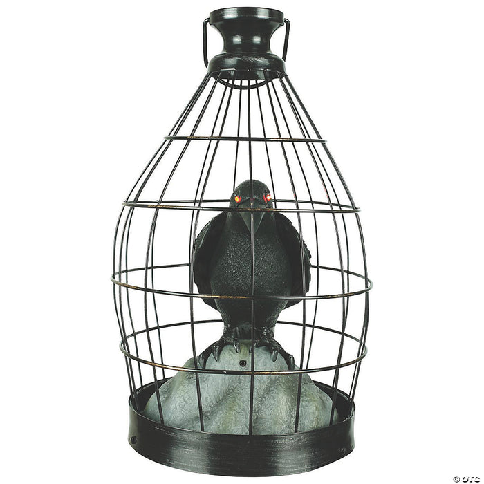15" Animated Crow in Cage
