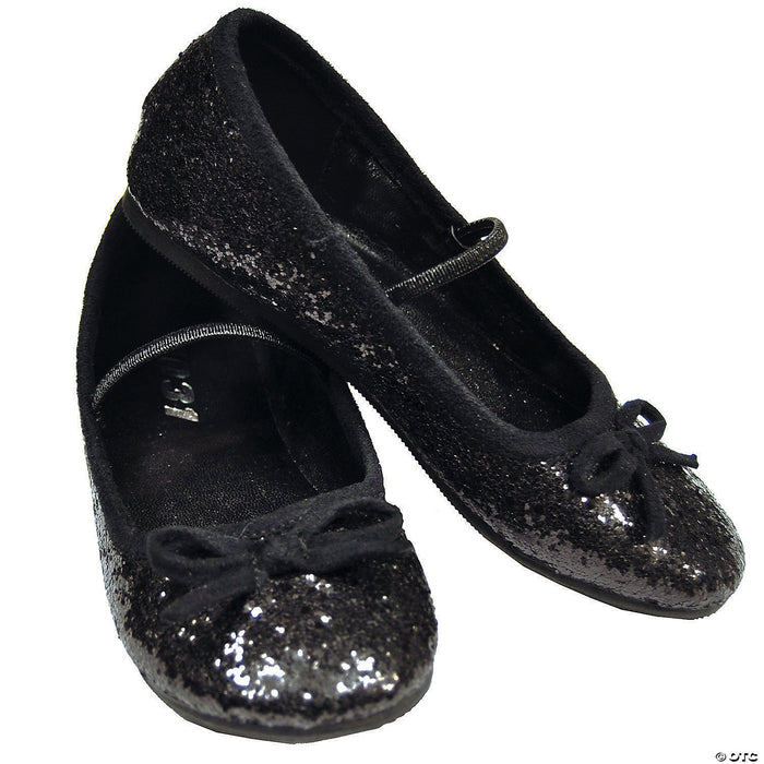 Kid’s Black Glitter Ballet Shoes | Costume-shop.com