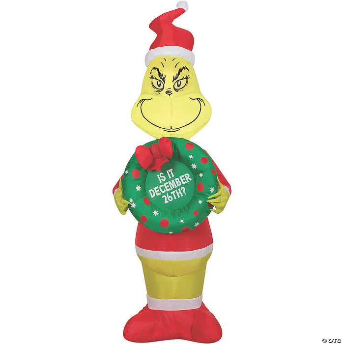 48" Blow Up Inflatable Grinch with Wreath Yard Decoration