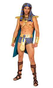 5pc Men's King Pharaoh of Egypt Costume | Costume-Shop.com - Gold/Blue / S - image 1
