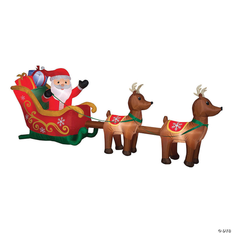 58" Blow Up Inflatable Santa & Sleigh with Reindeer Outdoor Yard Decoration - image 1