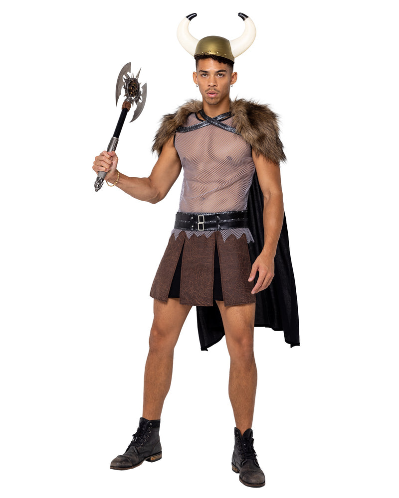 4PC Men's Valiant Viking Warrior Costume | Costume-Shop.com - Brown/Grey / S - image 1