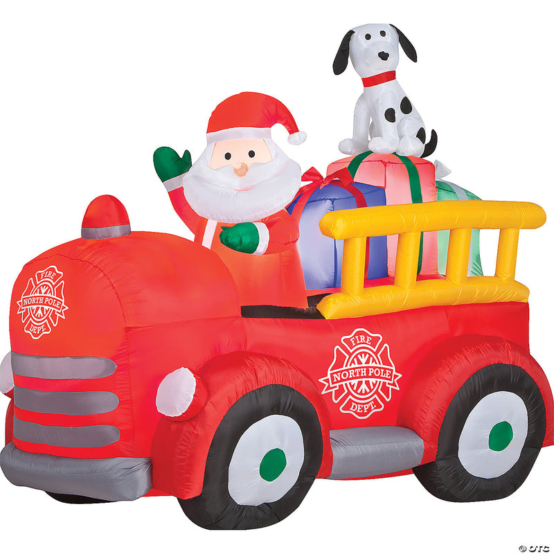 61" Blow Up Inflatable Santa Driving Fire Truck Outdoor Yard Decoration - image 1