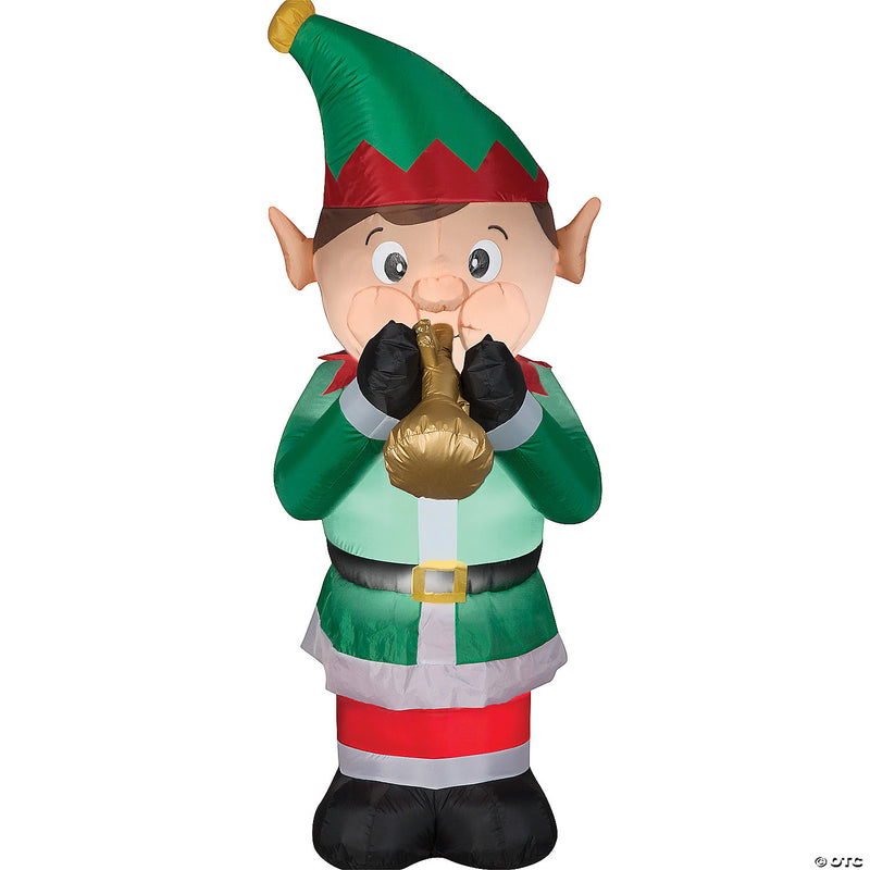 72" Inflatable Animated Elf Playing Trumpet Yard Decoration