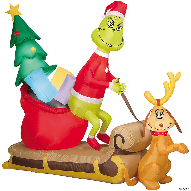 77" Blow Up Inflatable Grinch & Max Outdoor Yard Decoration - image 1