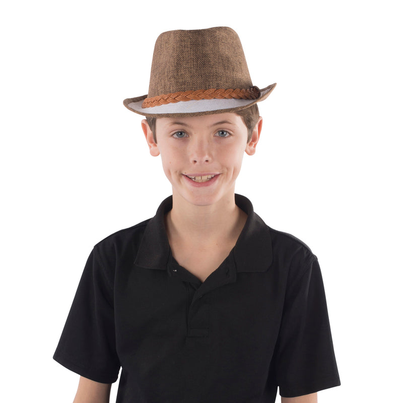 Brown Fedora with White Brim | Costume-Shop.com - image 1