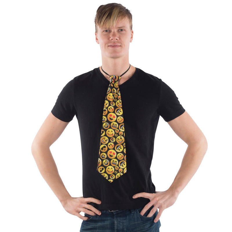 Adult Emoji Expression Necktie - Black and Yellow