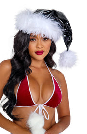 Vinyl & Faux Fur Santa Hat | Costume-Shop.com - Black/White / O/S - image 1