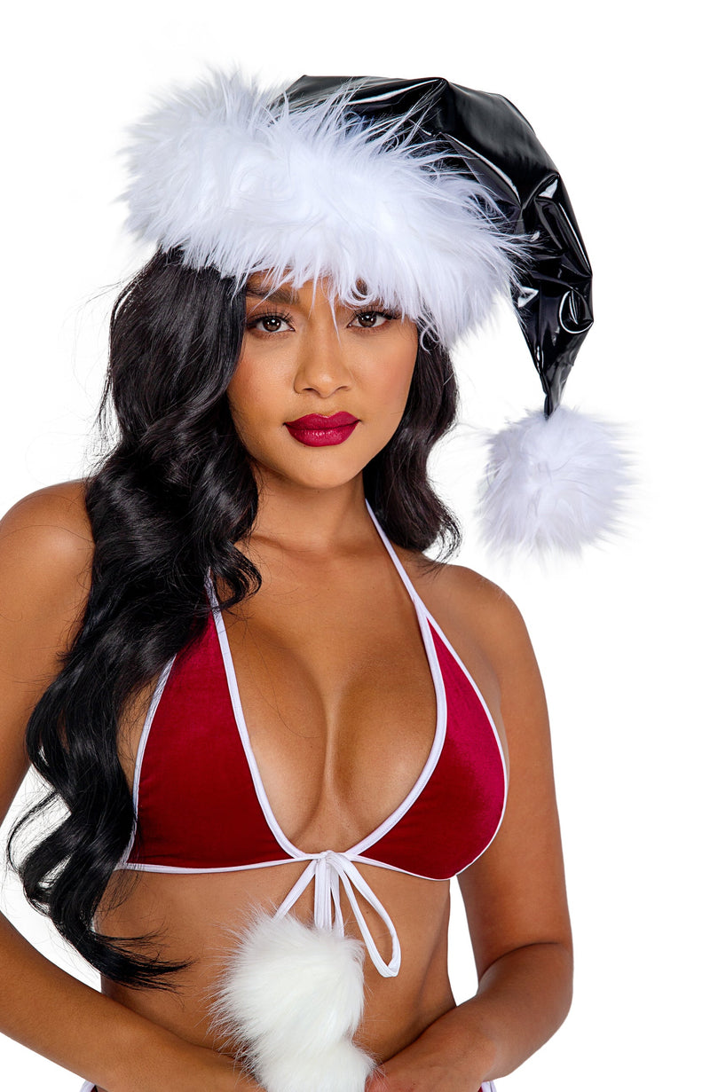 Vinyl & Faux Fur Santa Hat | Costume-Shop.com - Black/White / O/S - image 1