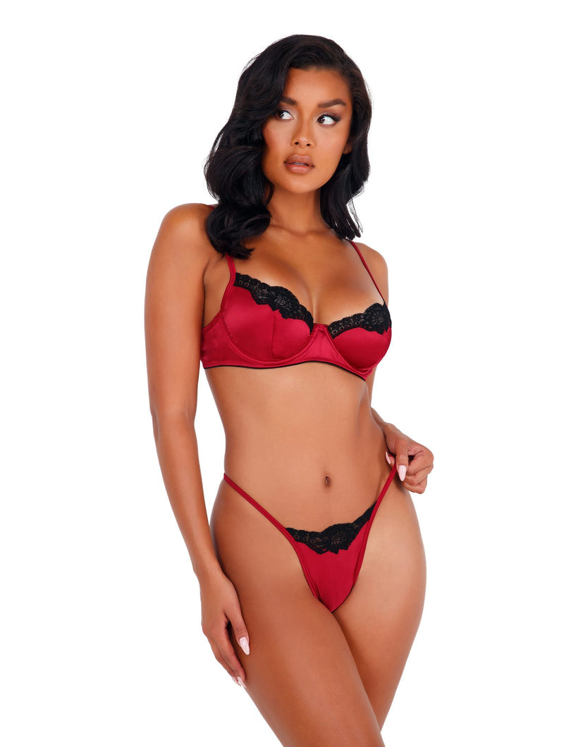 Lace & Satin Underwire Bra Set - White / L - image 10
