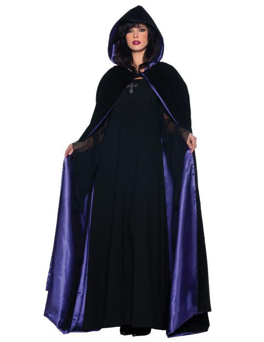 Deluxe Black Velvet Cape with Purple Satin Lining