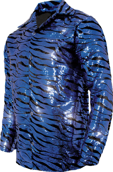 Blue Sequin Tiger Stripe Shirt