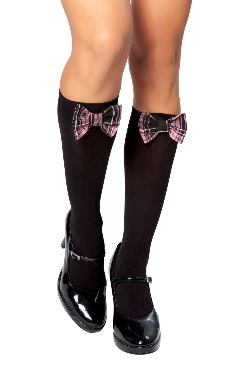 Knee High Stockings with Plaid Bows | Costume-Shop.com - As Shown / O/S - image 1