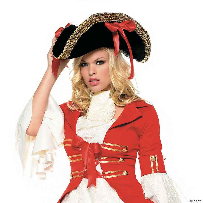 Black Pirate Hat with Red Ribbons - image 1