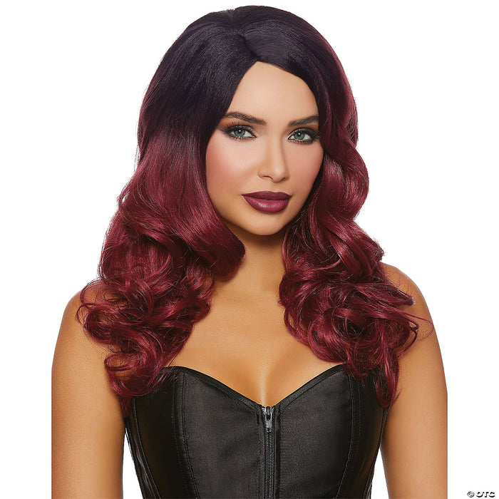 Long Wavy Black/Burgundy Ombre Wig