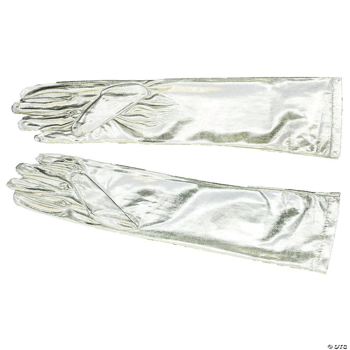 Elbow Length Metallic Silver Gloves