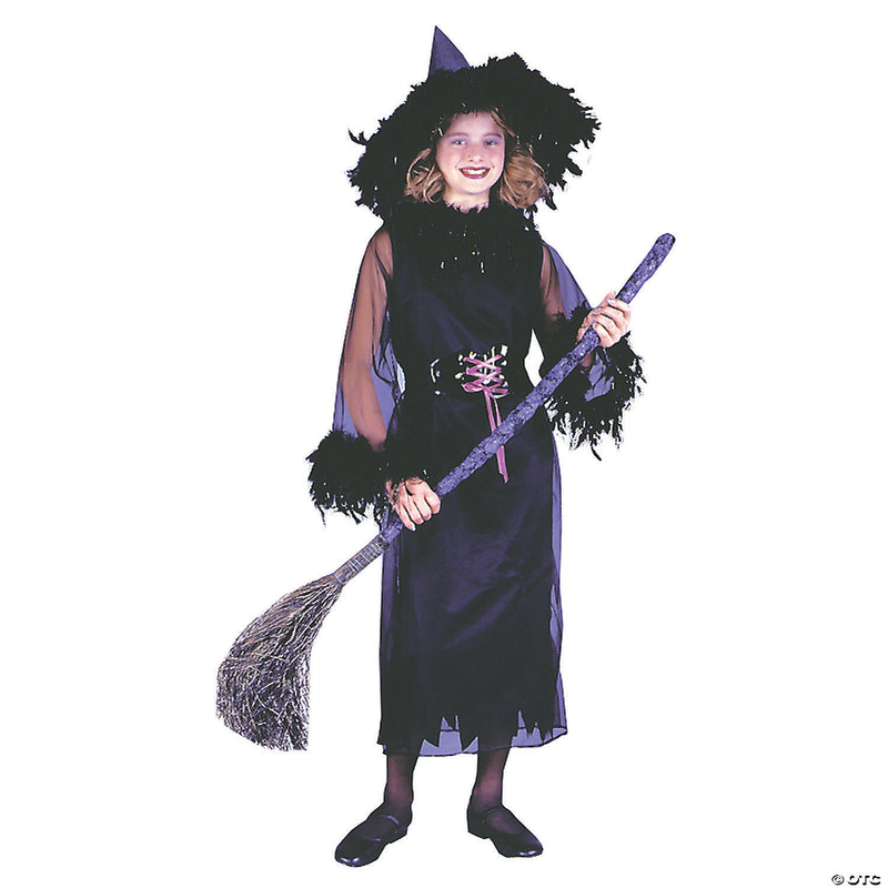 Girl’s Black Feather Witch Costume - Medium - GIRLS 8-10 - image 1