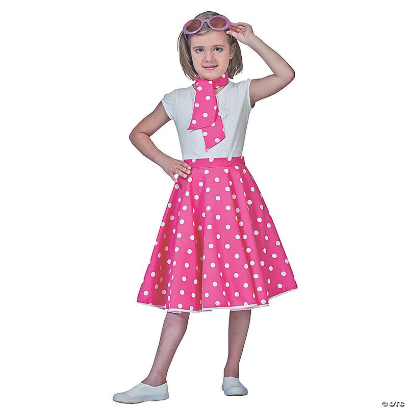 Girl’s Pink & White Sock Hop Skirt Costume - PINK - image 1
