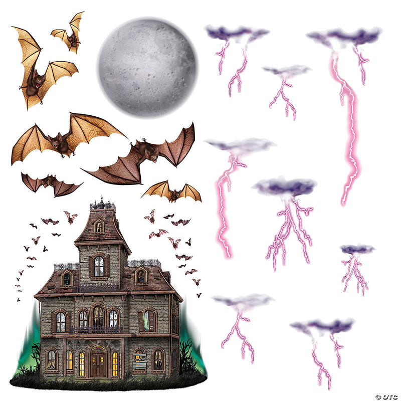 Haunted House Night Sky Plastic Wall Accents - image 1