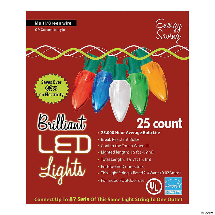 25-Count C9 LED Multicolor Holiday String Lights
