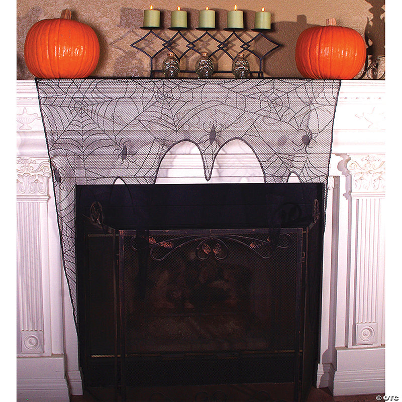41" x 42" Black Lace Spider Web Mantel Decoration - image 1