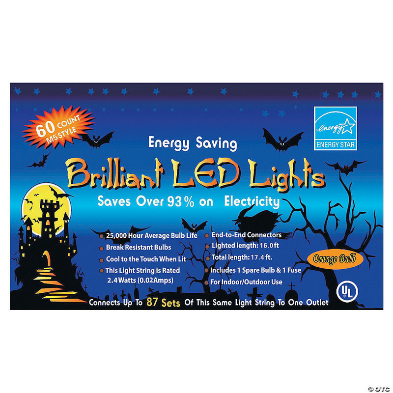 LED 60 Count Orange Party Lights Halloween Decoration - image 1